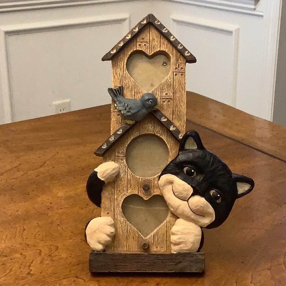 Whimsical Black Cat  Photo Frame - Heart Window